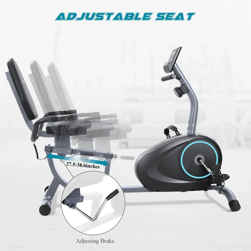 MARNUR Recumbent Exercise Bike With 8 Levels Adjustable Resistance, LCD Monitor, Pad Holder And Wheels