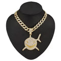 Shark Pendant Necklace With 20in Cuban Link Chain, 13mm Width