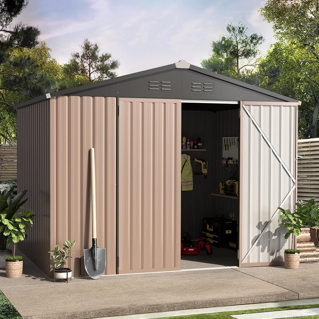 AECOJOY Metal Outdoor Storage Shed 8 ft x 6 ft - Lockable Doors