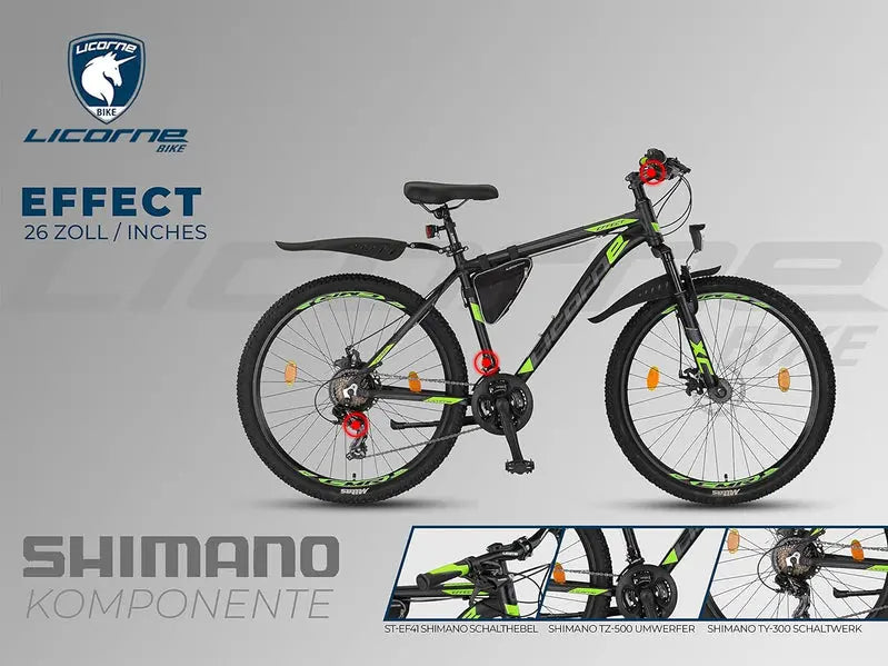 Licorne Mountain Bike, Aluminum Frame, 26.0, 27.5, 29.0 Inches, 66 cm - Effect Premium