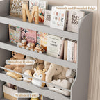 HITHOS Kids Bookshelf With Toy Storage Organizer, 55.3in H x 39.2in W, 3 Movable Storage Bins
