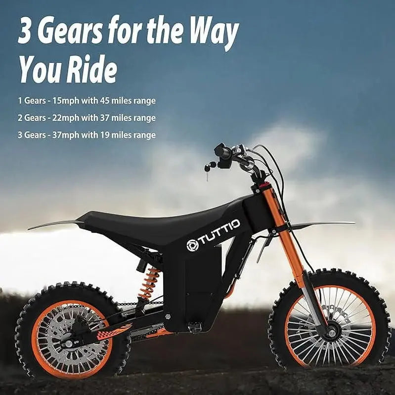 Tuttio Electric Dirt Bike 2000W 48V 21Ah 37 MPH Full Suspension 12 in And 14 in Tires - Soleil01