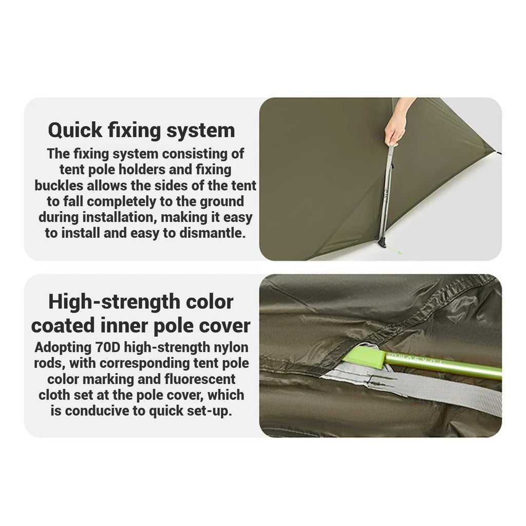 Naturehike Baluosi UL Ultralight Tunnel Hiking Tent, 15D, 2/3 Person, Olive Green - CNK2450WS036