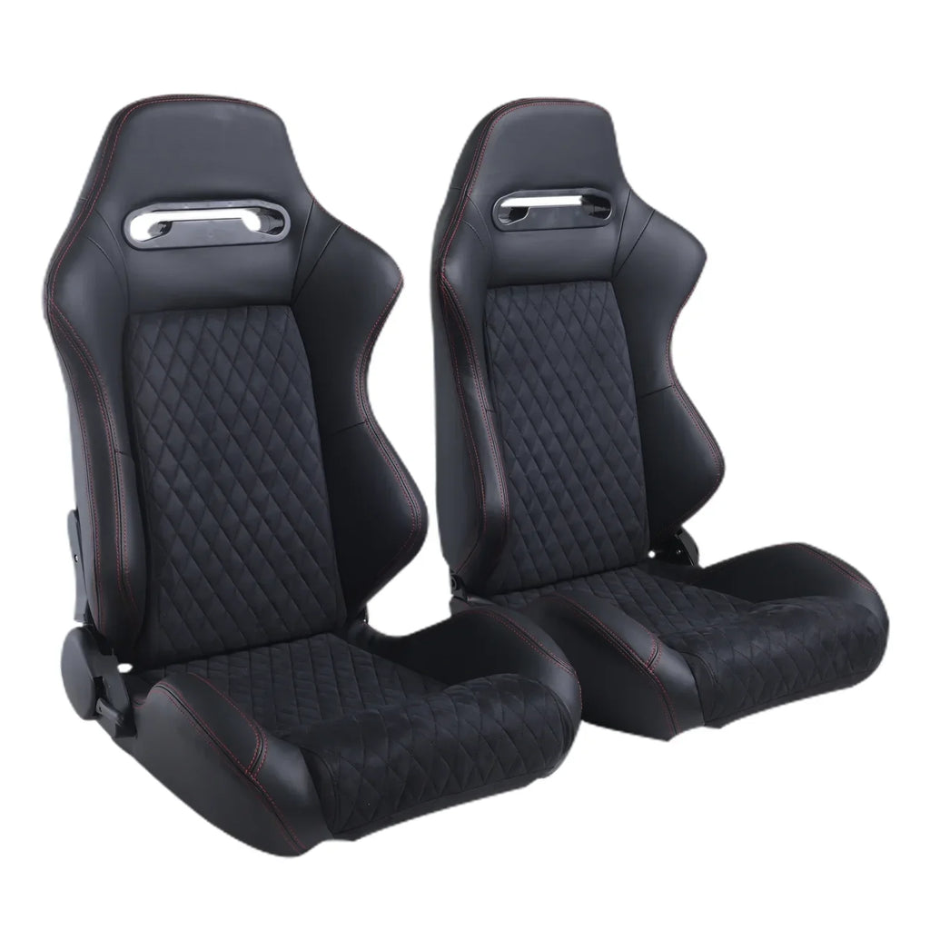 Racing Seats With Double Slider, PVC And Suade Material, Black - Set Of 2 Pieces