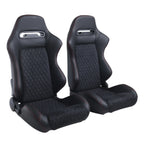 Racing Seats With Double Slider, PVC And Suade Material, Black - Set Of 2 Pieces