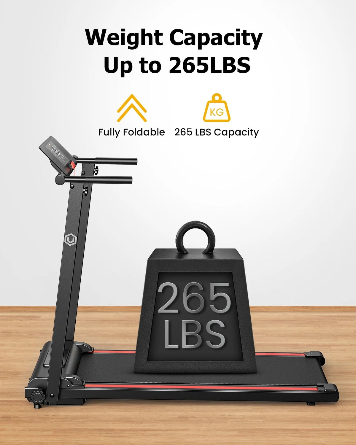 UREVO Folding Treadmill - 2.25HP, 12 HIIT Modes, 265 lbs Capacity, Yellow Or Red