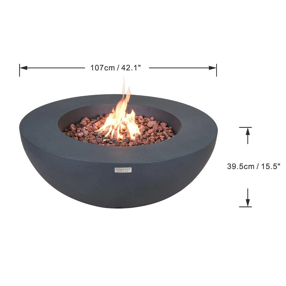Elementi Outdoor Lunar Fire Bowl 42 Inches Grey Glass Reinforced Concrete Natural Gas Fire Pit Table
