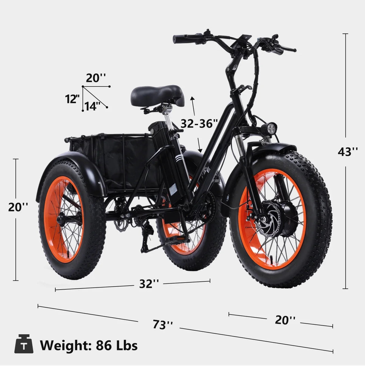 YEBEI Folding Electric Tricycle for Adults, 500W Motor, 48V15AH Lithium Battery, 20 x 4.0 in Fat Tires