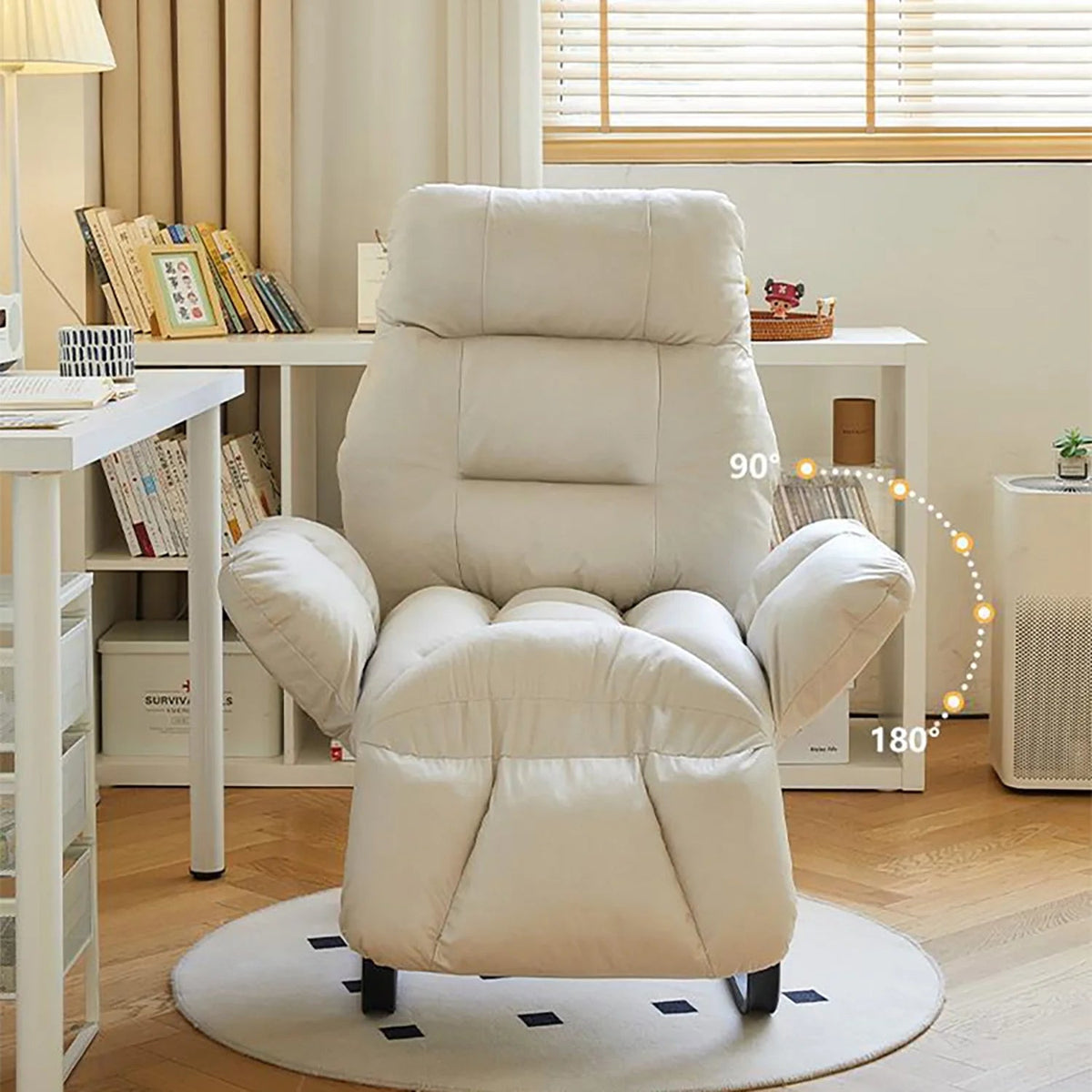 HDUTNGISN Recliner Armchair With Adjustable Backrest, White, 20 x 27.5 x 61.8 in