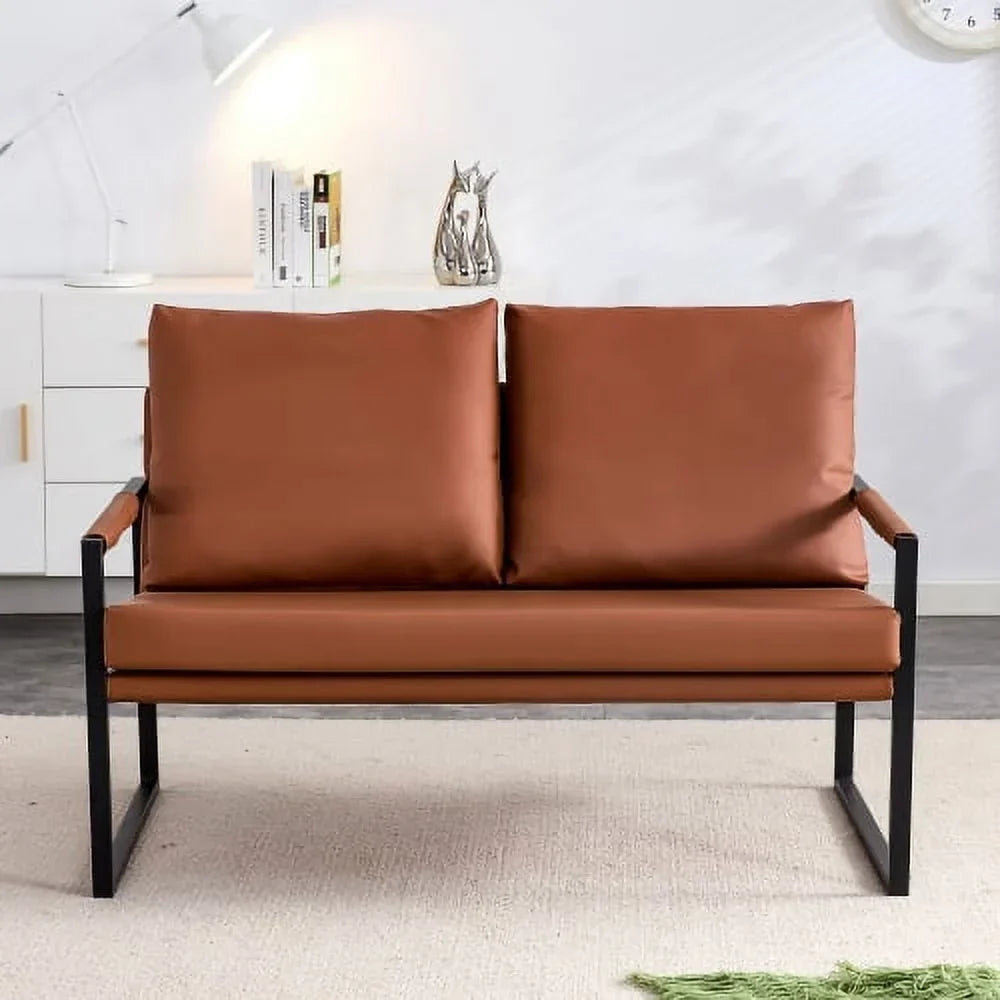 GVJMTKP Two-Seater Sofa Chair With 2 Pillows, PU Leather, Brown - SF-D008-BR