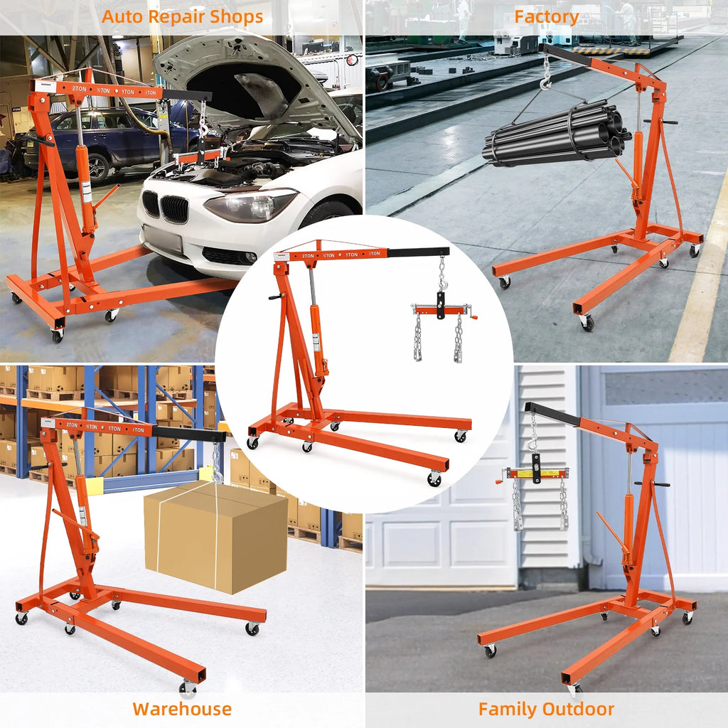 JoanKaren Hydraulic Engine Hoist 4400 lbs, Folding, Yellow - PAU_0LMM