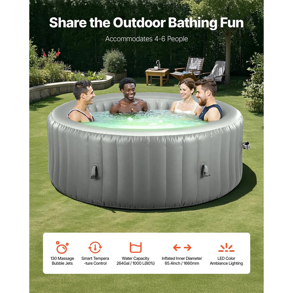 KFFKFF Inflatable Hot Tub, 4-6 Person, 81.9 x 26 in, 130 Jets, PVC, Grey - KSW0018