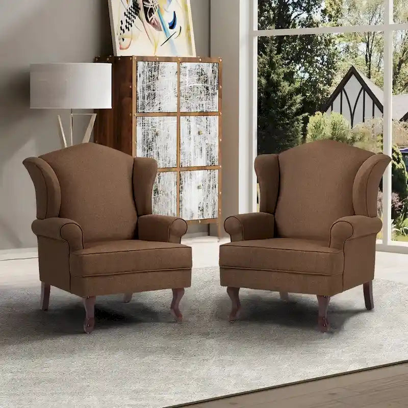 Traditional Wingback Upholstered Accent Chairs, Set of 2, 31 W x 31.8 D x 42.9 H