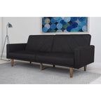 Black Mid-Century Modern Linen Upholstered Sofa Bed With Classic Wood Legs