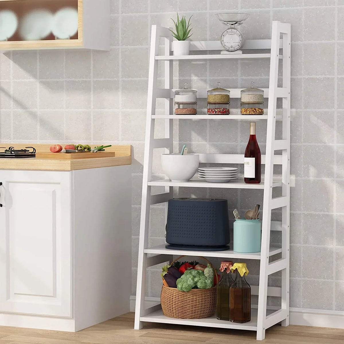 5-Tier Ladder Bookshelf Bookcase With 5 Shelves