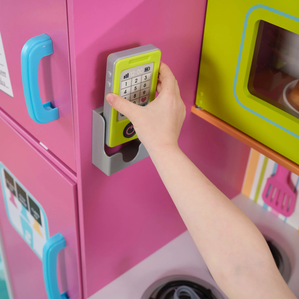 KidKraft Deluxe Big And Bright Wooden Play Kitchen For Kids - Neon Colors