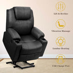 Electric Power Lift Recliner Chair With Leather Massage, Lumbar Heating, 8 Vibrating Nodes, Cup Holders And USB Port