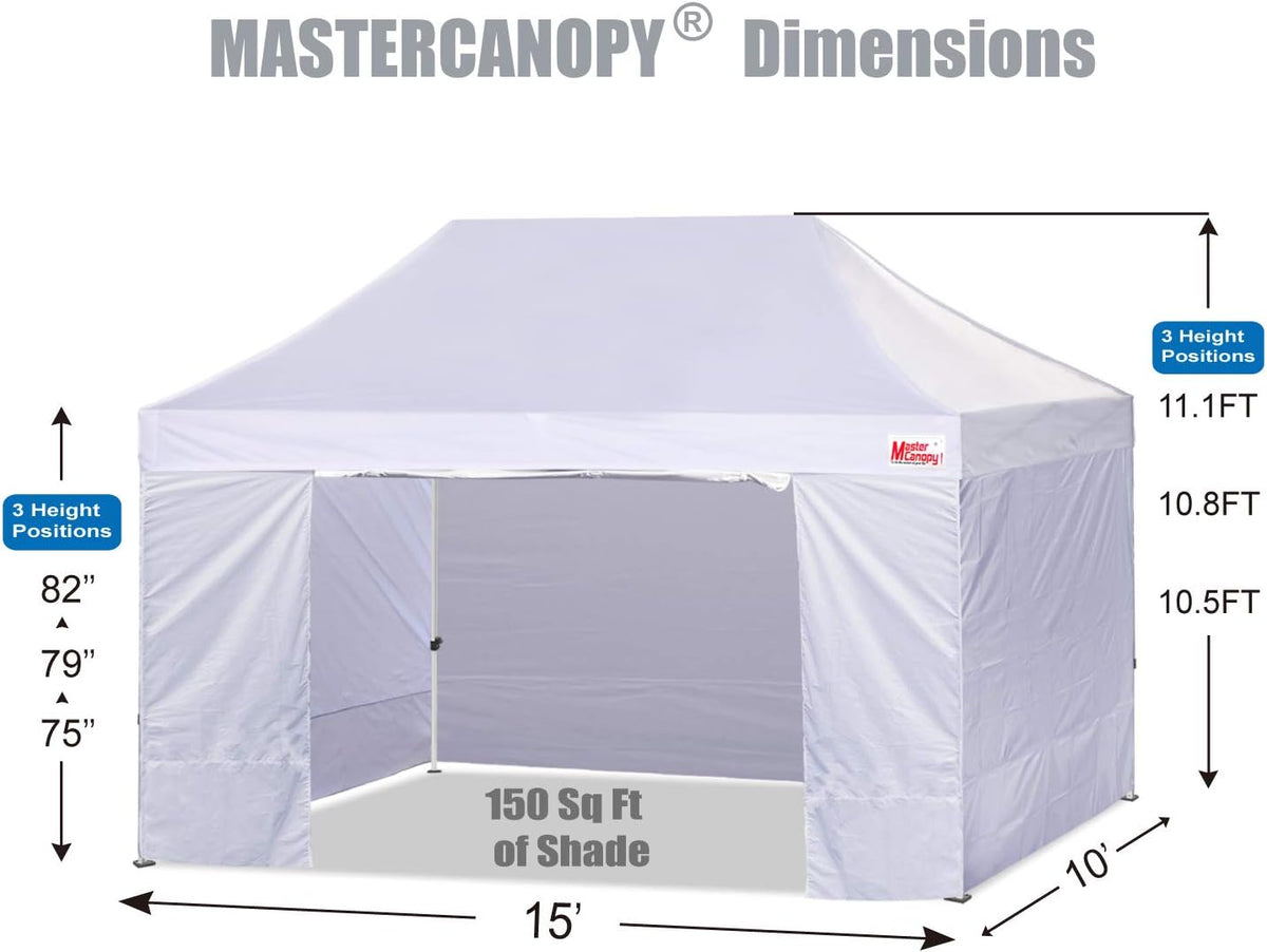 MASTERCANOPY Heavy Duty Pop-Up Canopy Tent With Sidewalls, 10x15 White - PKG