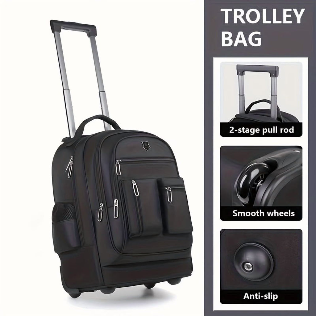 Rolling Backpack With Retractable Handle, Aluminum Frame, Oxford Fabric, Black