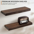 Set Of 2 Handcrafted European Pine Floating Wall Shelves, 16inch/24inch/36inch, Grey/Espresso/Walnut