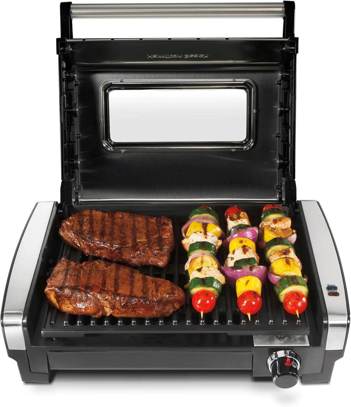Hamilton Beach Electric Indoor Searing Grill, 118 sq. in. Surface, 450F, Stainless Steel
