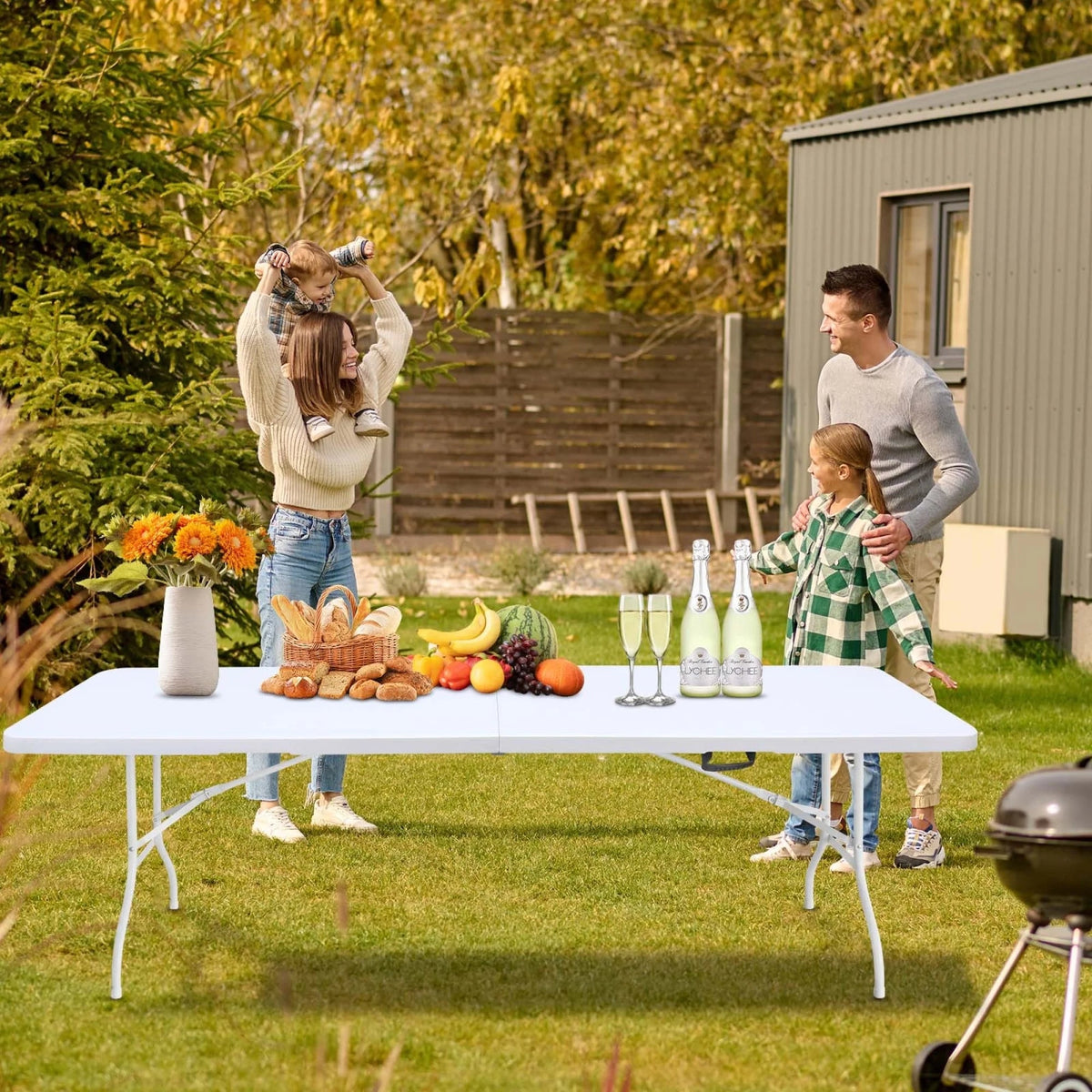 8 Foot Bi-Fold Outdoor Folding Table, White