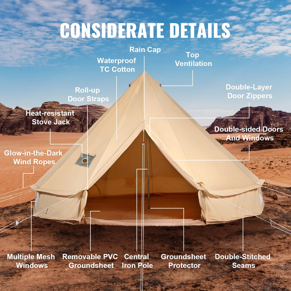 KFFKFF Canvas Bell Tent 6m/19.68ft 4-Season With Stove Jack - ZJTM1303