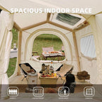Beige Inflatable Camping Tent, 4-6 Person, 118in L x 98.5in W x 83in H, 4-Season, Oxford