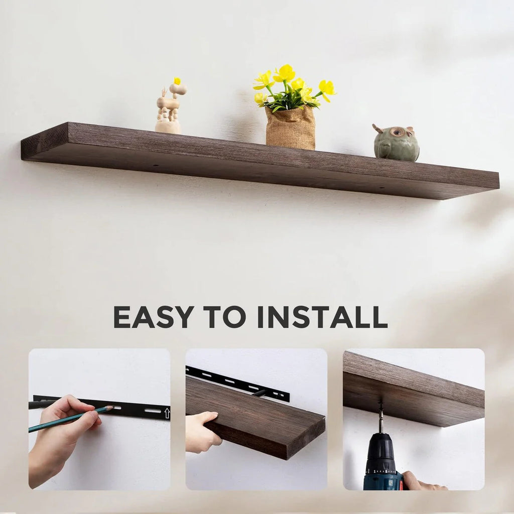 Set Of 2 Handcrafted European Pine Floating Wall Shelves, 16inch/24inch/36inch, Grey/Espresso/Walnut