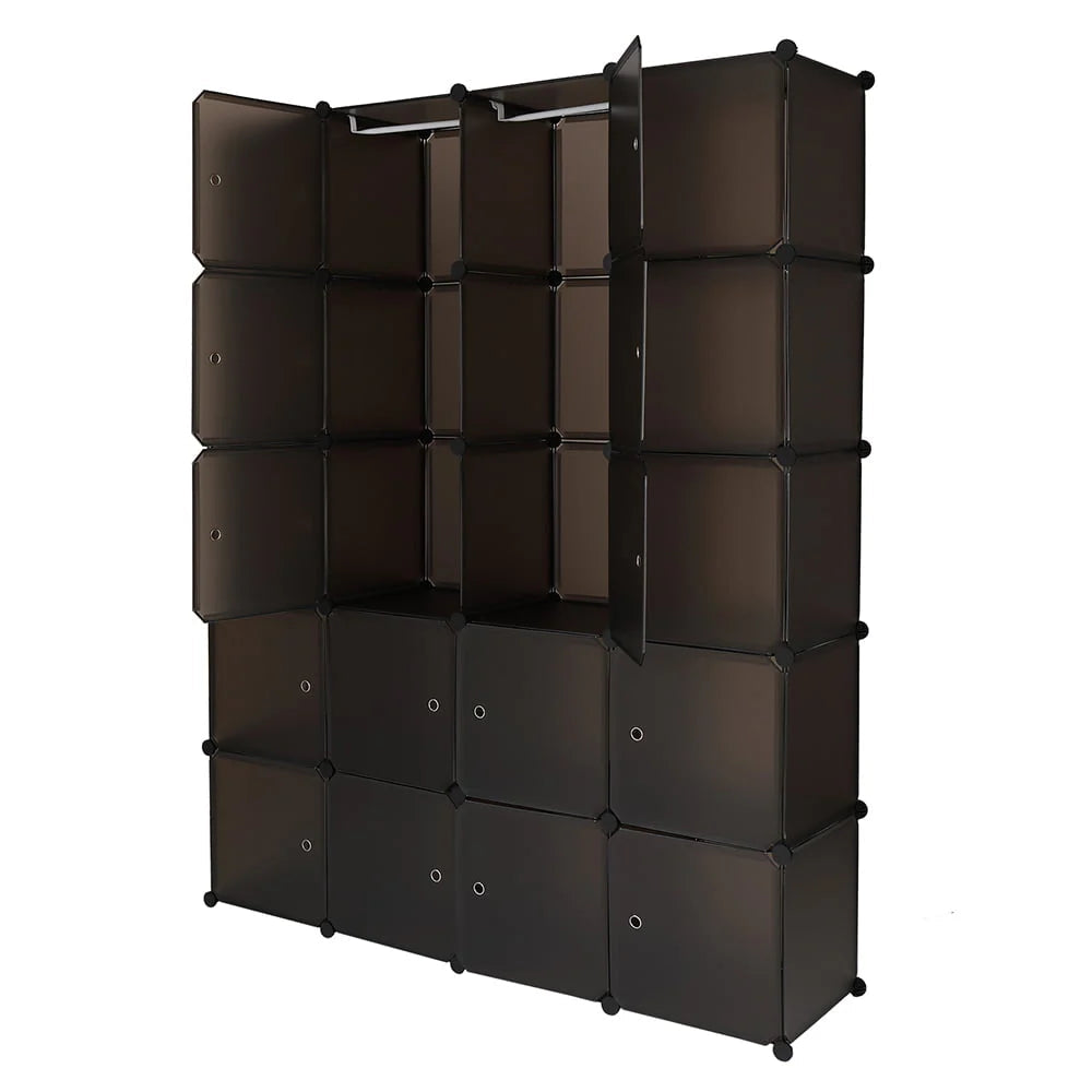 20-Cube Plastic Closet Organizer With Hanging Rod, Brown - 58 x 14.5 x 70 in