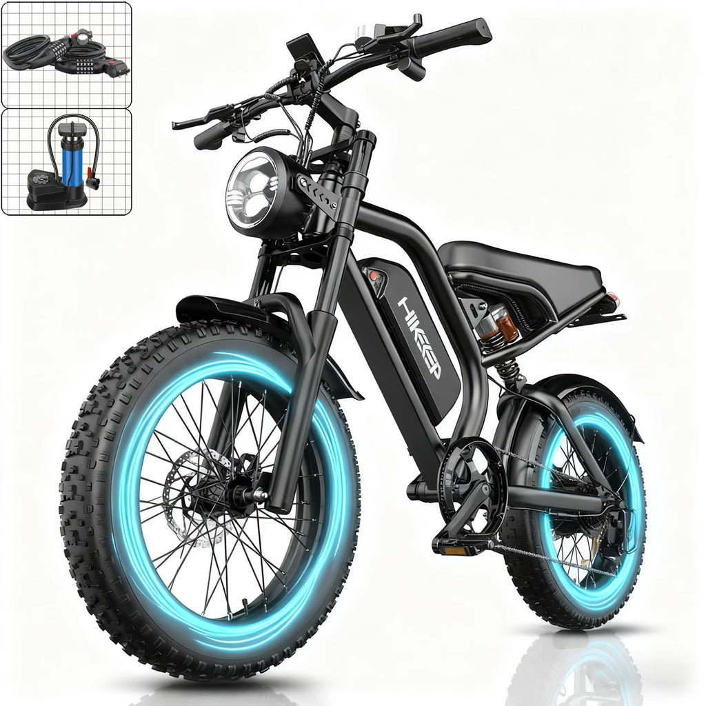 HiKeep Adult Fat Tire Electric Bike, 20 inch, 1500W Peak, 48V 15Ah, Black - K6-L-1.0