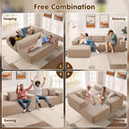 ovios 104in L-Shape Sectional Sofa With Chaise, Grey Plush Corduroy Fabric