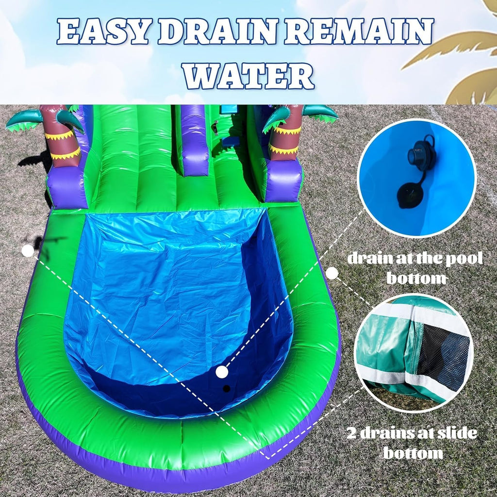 Commercial Grade Adult Water Slide With Pool, Full PVC, 21x9x12ft, 750w Blower