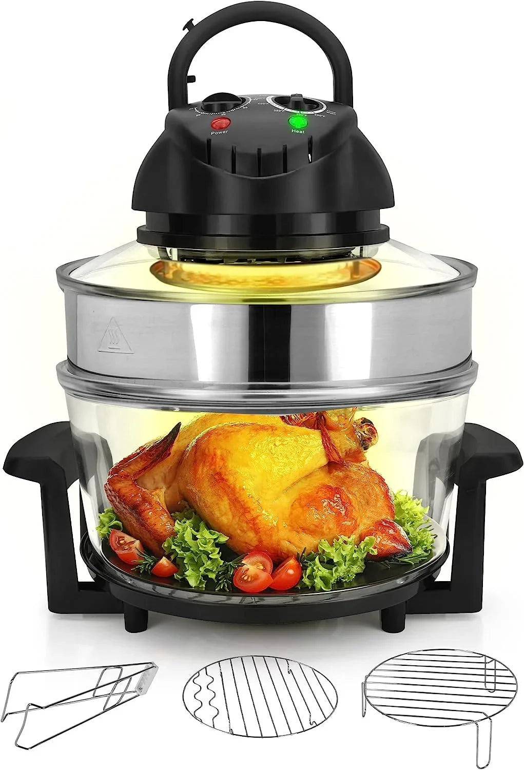18 Quart Convection Countertop Air Fryer With Glass Bowl, Broil Rack And Toasting Rack