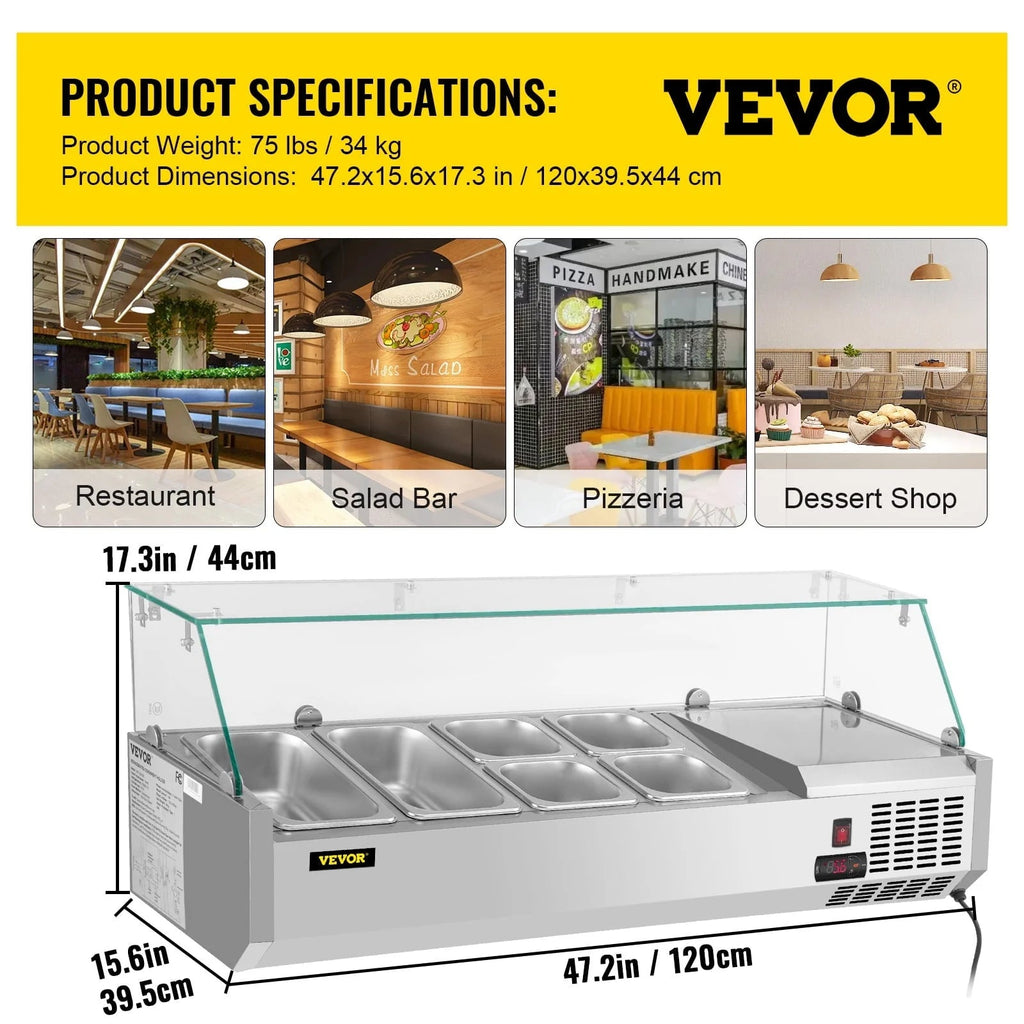 Refrigerated Condiment Prep Station, 48-inch, 10.8Qt, 3 1/3 Pans And 4 1/6 Pans - 146W