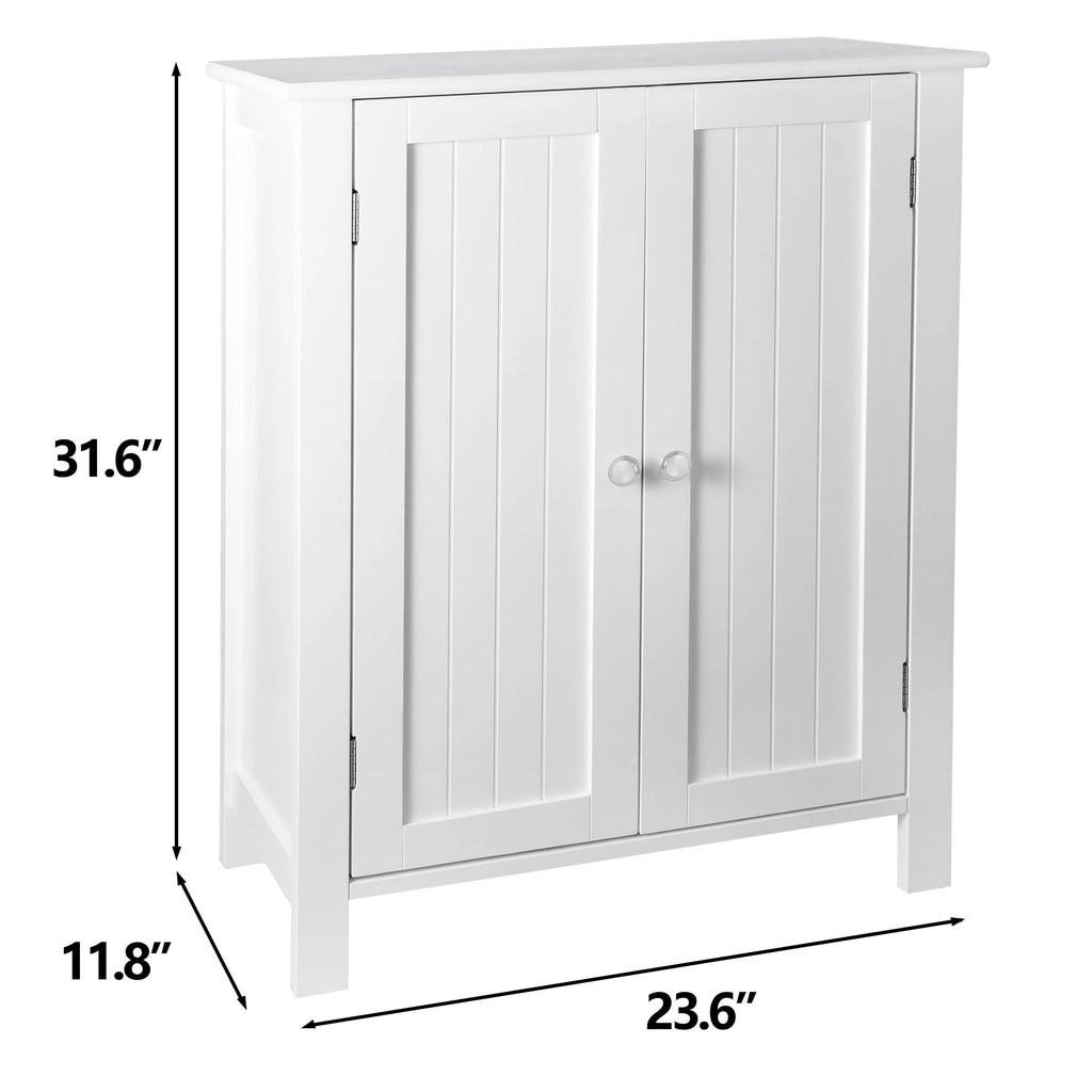 HomGarden 2-Door Bathroom Floor Storage Cabinet With Adjustable Shelves, 11.8in W, White