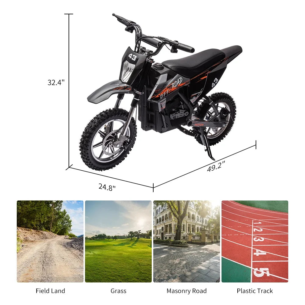 Kids Electric Dirt Bike 36V 350W, 15.5 MPH, Age 8-16, 175 lbs Max Load