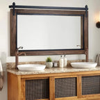 COSMOGO Farmhouse Barn Door Style Natural Wood Bathroom Vanity Wall Mirror 24 x 32 in