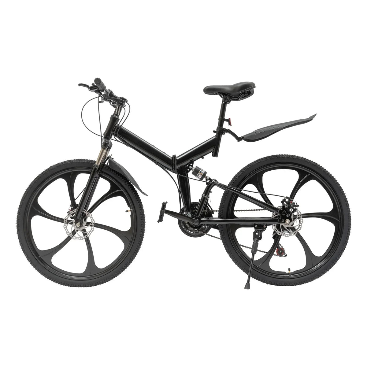 Aiqidi 26 Inch 21 Speed Full Suspension Folding Mountain Bike, Black