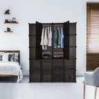 20-Cube Plastic Closet Organizer With Hanging Rod, Brown - 58 x 14.5 x 70 in