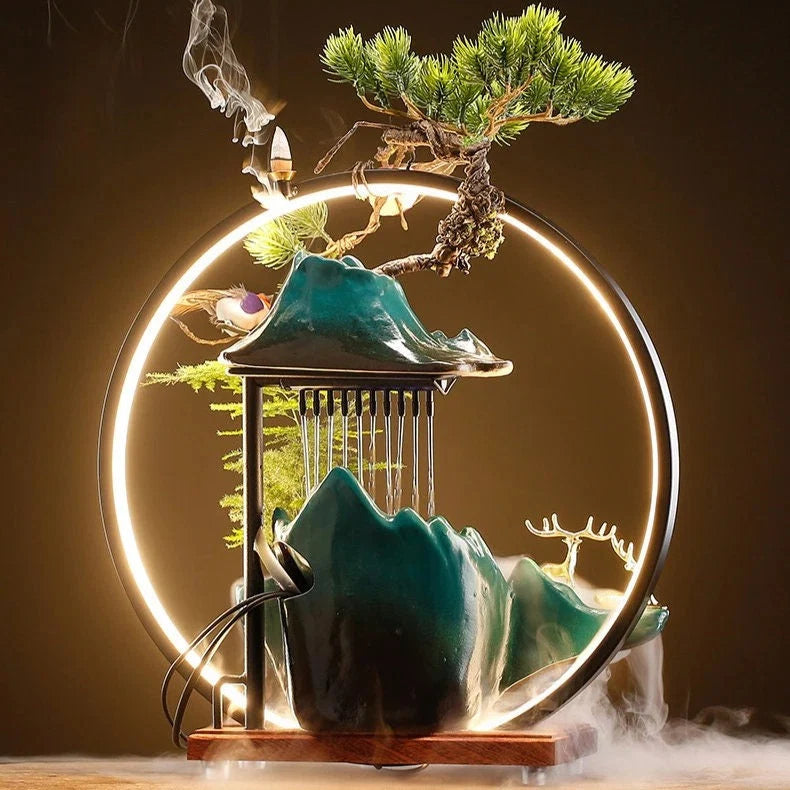 Backflow Incense Holder With LED Lamp And Circulating Water Fountain