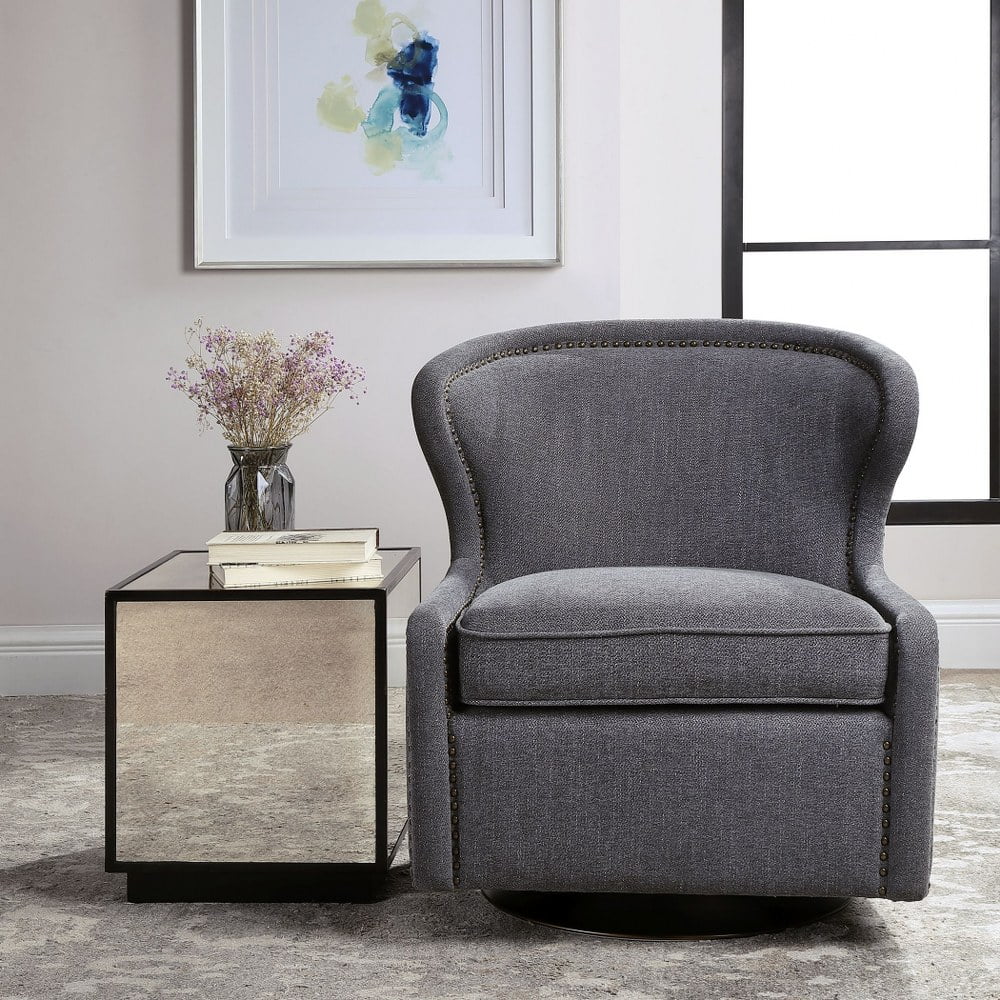 Bailey Street Home Swivel Chair, 32 inch, Dark Charcoal Gray/Antique Brass Finish - 208-Bel-4190615