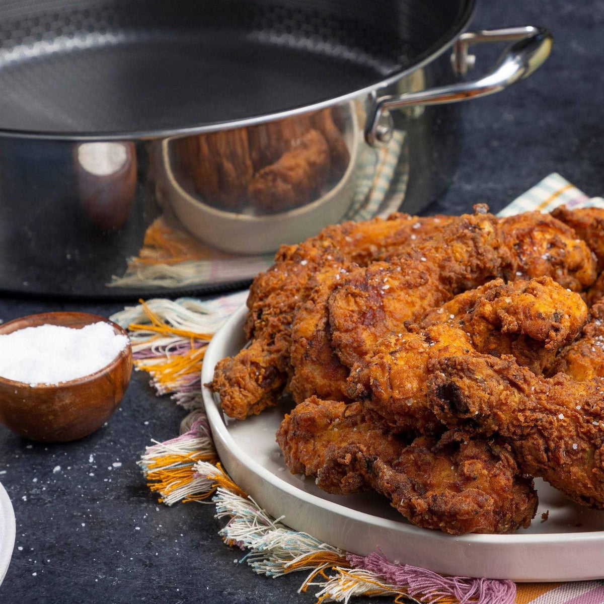 Hexclad Hybrid Stainless Steel 7 Quart Deep Saute Pan Fryer With Glass Lid