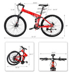 iRerts 26 Inch Folding Adult Mountain Bike, 21 Speed, Dual Disc Brakes, Red/Black