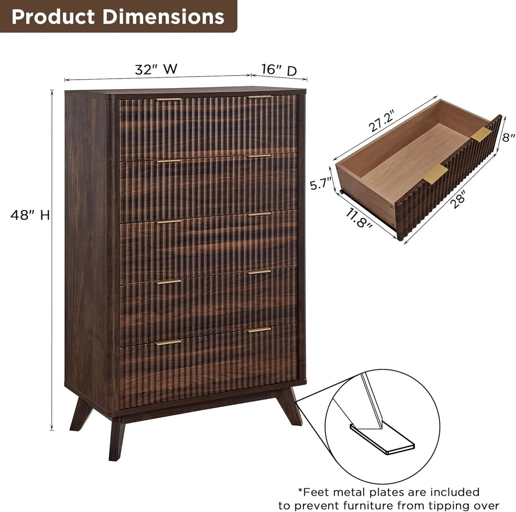 OKD 6-Drawer Dresser With Faux Marble Top, Natural Oak, 16in D x 54in W x 32in H