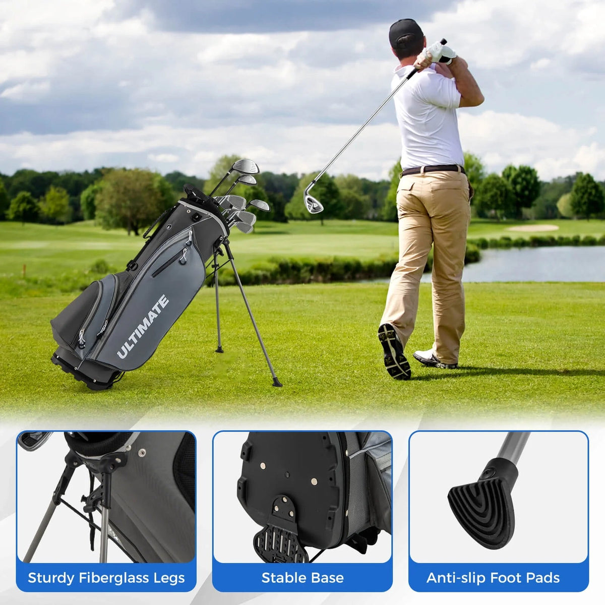 Costway Men's Complete Golf Club Set 10 Pieces With 460cc Alloy Driver