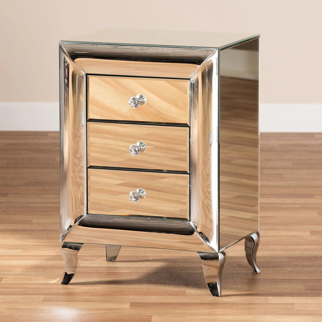 Baxton Studio Pauline Mirrored 3-Drawer End Table