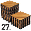 TrumanPick 27 PCS Interlocking Acacia Wood Deck Tiles, 12 in L x 12 in W, Brown Diagonal