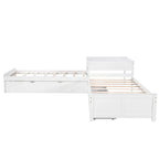 White Twin Size L-Shaped Platform Bed With Trundle And 2 Drawers