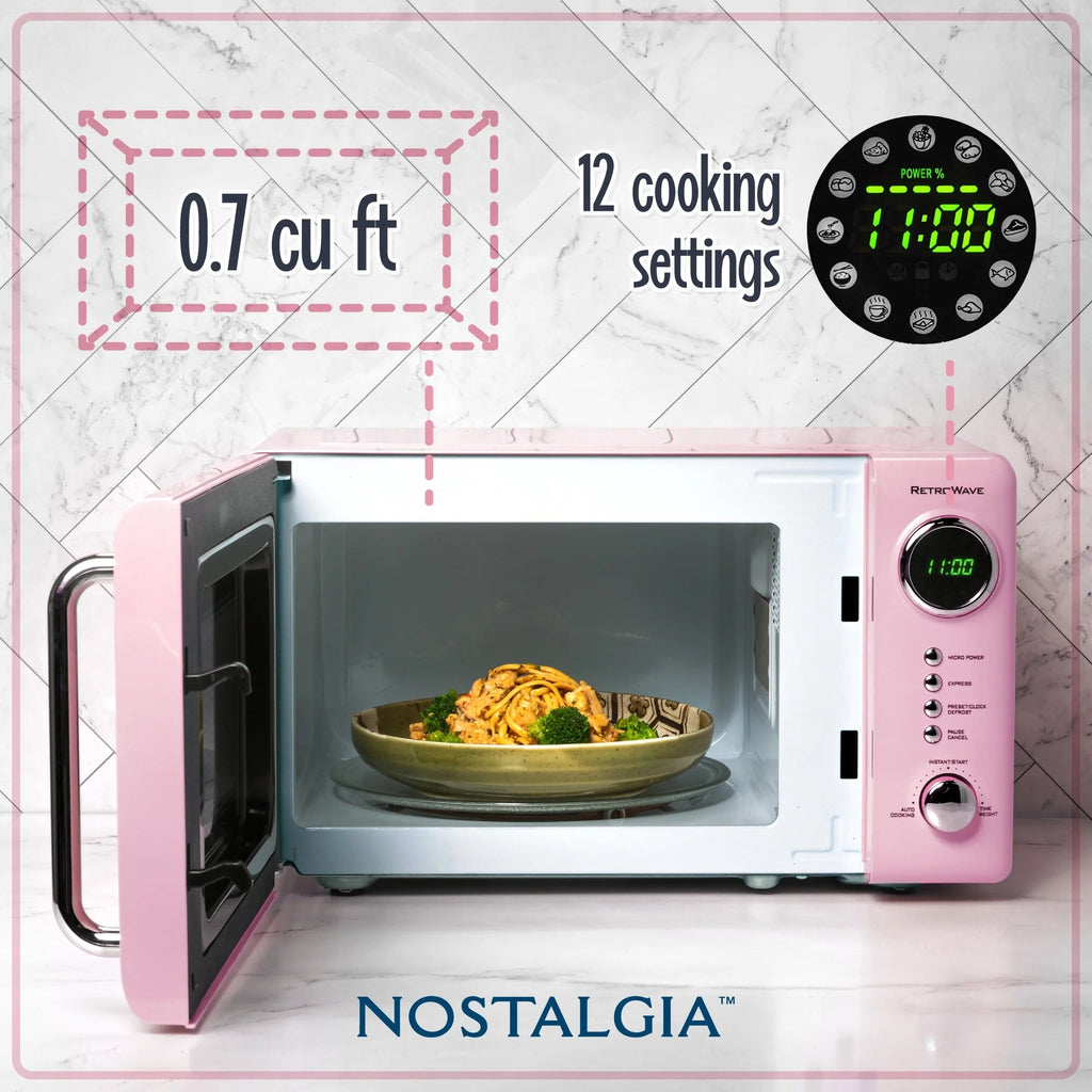 Nostalgia Retro Compact Countertop Microwave Oven 0.7 Cu. Ft. 700-Watts Orange